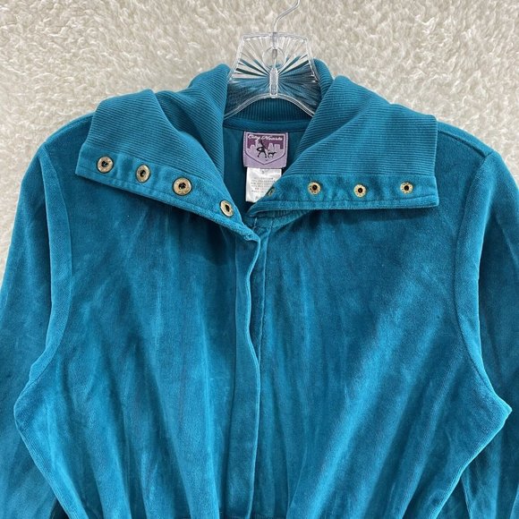 Y2K Early 2000s City Hearts Turquoise Blue Velour Full Zip Track Jacket S Small - Picture 3 of 9